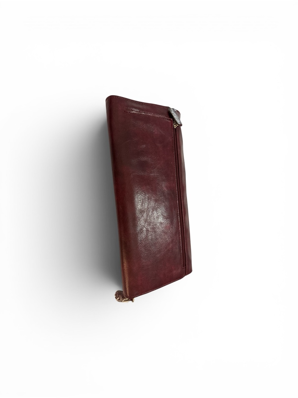 Liz Claiborne Wine Faux Leather Fold-Over Clutch with Tortoise Turn-Lock - Picture 6 of 6